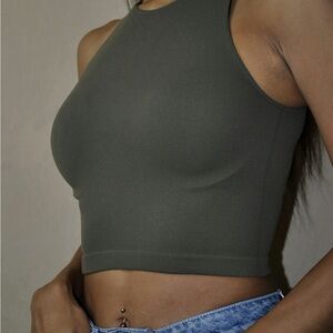Olive Green Sleeveless Crop Top